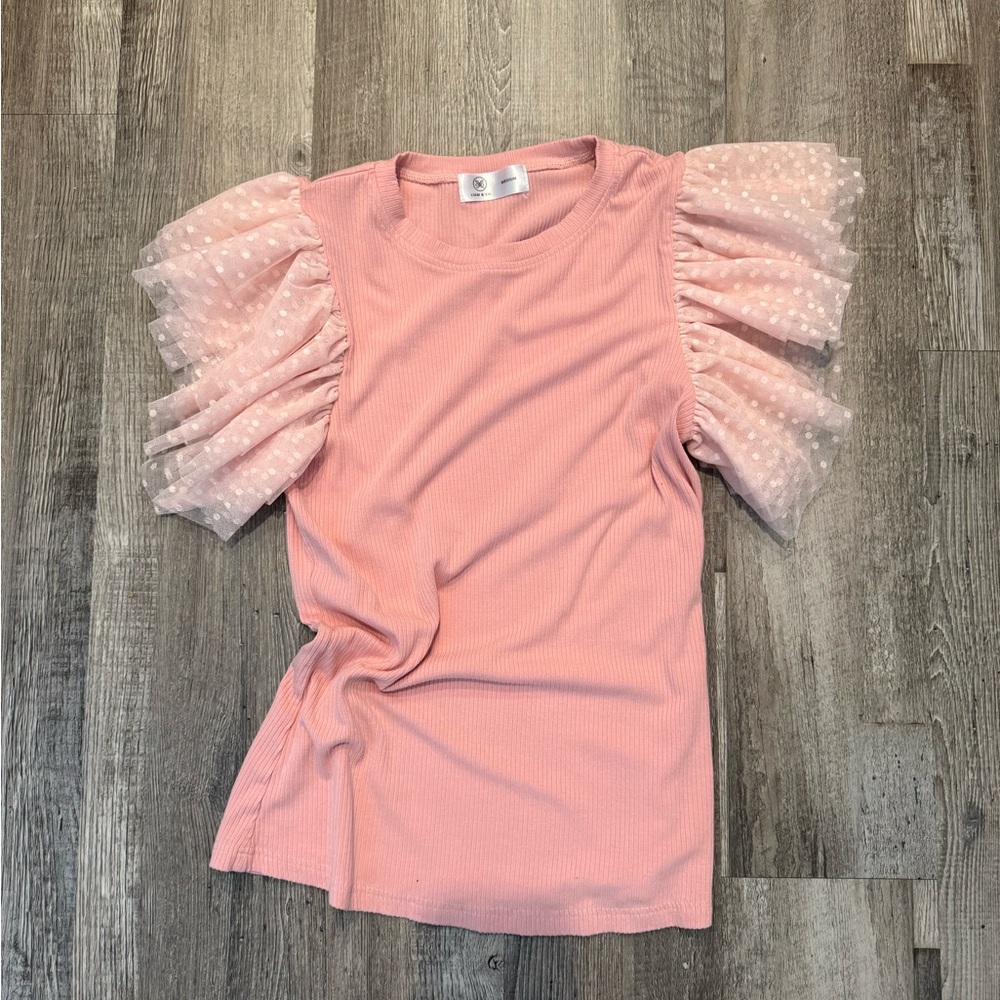 💖Liam & Co Blush Pink Swiss Dot Puff Sleeve Top – Size Medium💖